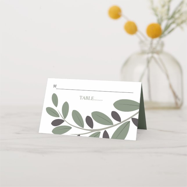 Stylized Olive branch Mediterranean charm wedding Place Card (Front)