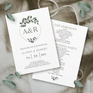 Stylized olive branch Mediterranean charm wedding Program