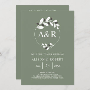 Stylized olive branch Mediterranean green wedding Program