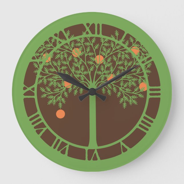 Stylized Orange Tree Large Clock (Front)