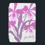 Stylized orchid cattleya art name ipad cover<br><div class="desc">Beautiful floral radiant orchid graphic flowers in shades of purple. Customise with your own name currently reads Audrey. Original print art by Sarah Trett.</div>
