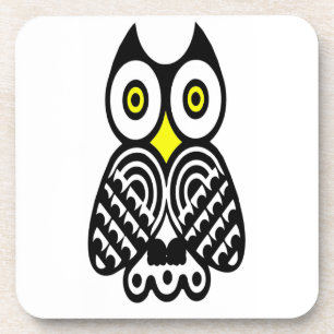 Stylized Owl in Black Coaster