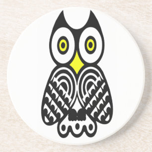 Stylized Owl in Black Coaster
