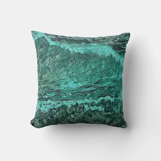 Stylized Pacific Ocean Wave Pattern Throw Pillow (Front)