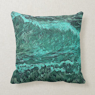 Stylized Pacific Ocean Wave Pattern Throw Pillow