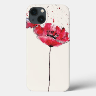 Stylized painted watercolor poppy flower iPhone 13 case