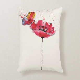 Stylized painted watercolor poppy flower decorative pillow