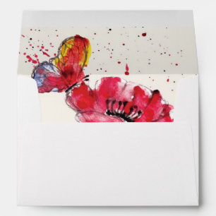 Stylized painted watercolor poppy flower envelopes