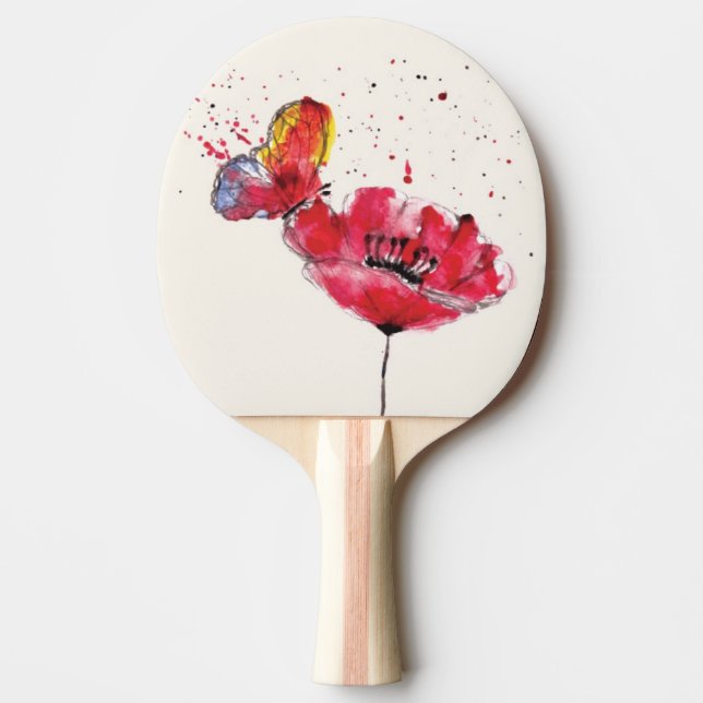 Stylized painted watercolor poppy flower ping pong paddle (Front)