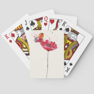 Stylized painted watercolor poppy flower playing cards