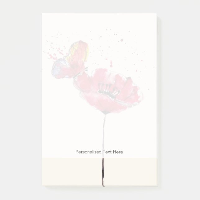 Stylized painted watercolor poppy flower post-it notes (Front)