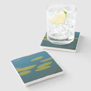Stylized Pale Green Water Lily Flowers Plants Stone Coaster
