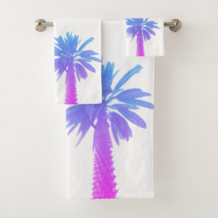 Stylized Palm Tree Pastel Green Tropical Bath Towel Set
