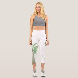 Stylized Palm Tree Pastel Green Tropical Capri Leggings