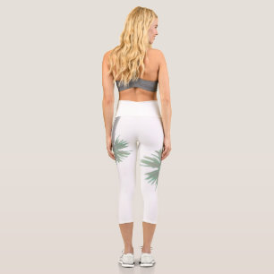 Stylized Palm Tree Pastel Green Tropical Capri Leggings