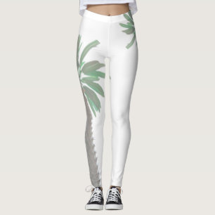 Stylized Palm Tree Pastel Green Tropical Leggings