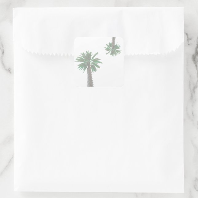Stylized Palm Tree Pastel Green Tropical Square Sticker (Bag)