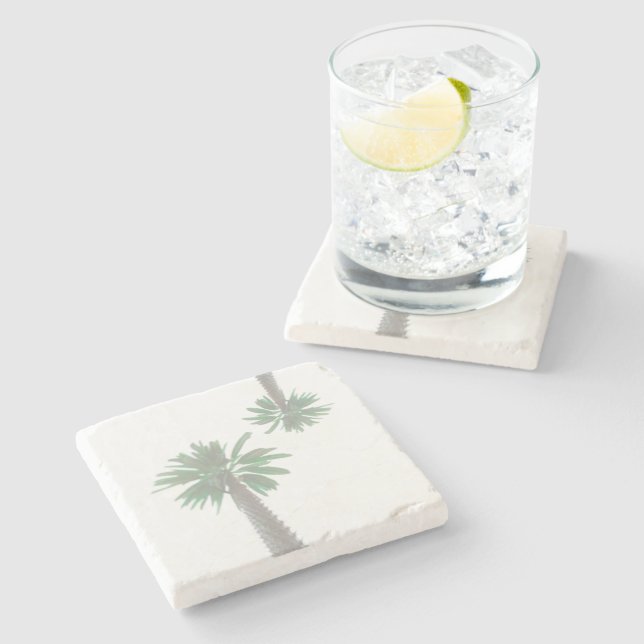 Stylized Palm Tree Pastel Green Tropical Stone Coaster (Side)