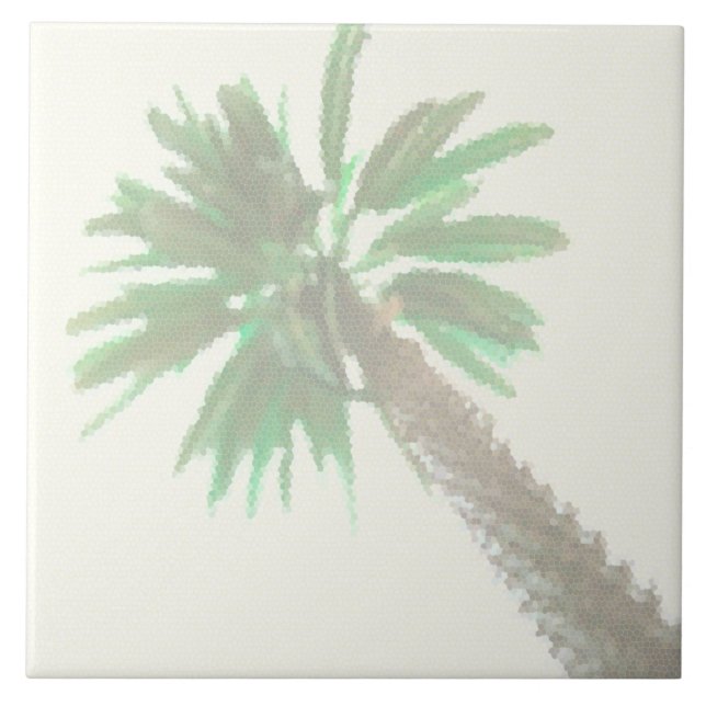 Stylized Palm Tree Pastel Green Tropical Tile (Front)