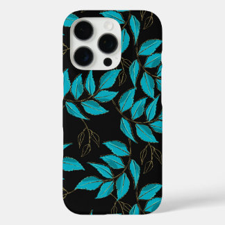Stylized pattern featuring clusters of blue leaves iPhone 16 pro case