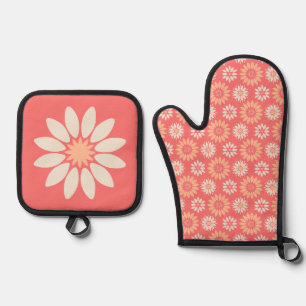 Stylized Peaches & Cream Floral Oven Mitt & Pot Holder Set