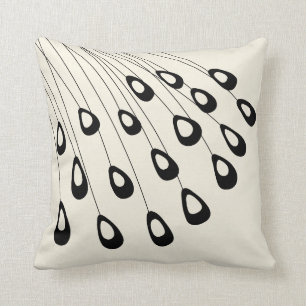 Stylized Peacock Feather Modern Black and White Throw Pillow