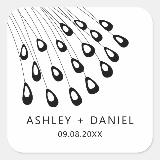 Stylized Peacock Feather Modern Sticker, Favour Ta Square Sticker (Front)