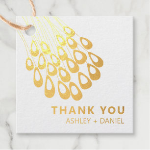 Stylized Peacock Feather Modern Wedding Gold Foil Favour Tags