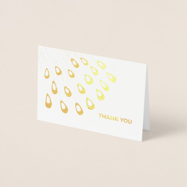 Stylized Peacock Feather Modern Wedding Thank You Foil Card (Front)