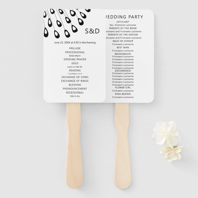 Stylized Peacock Feather Wedding Program Fan (Front and Back)