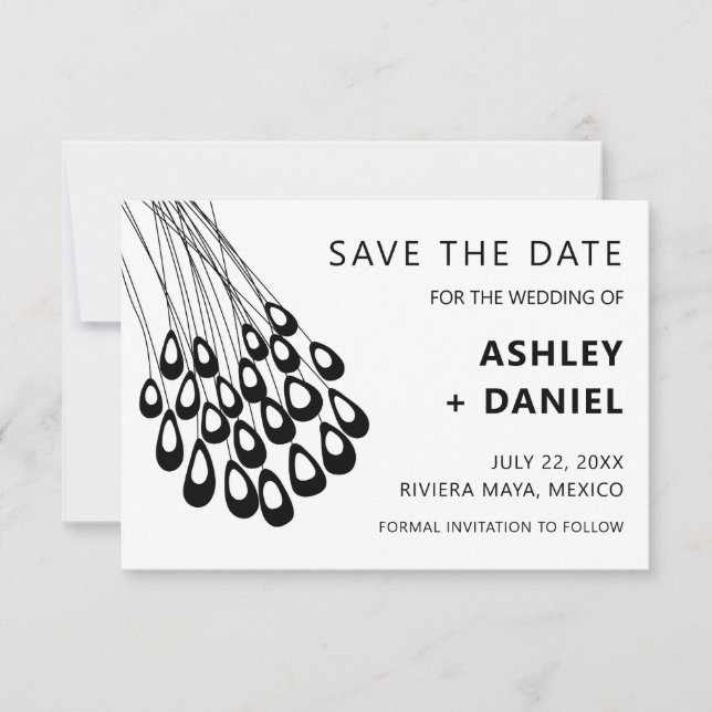 Stylized Peacock Feather Wedding Save the Date (Front)
