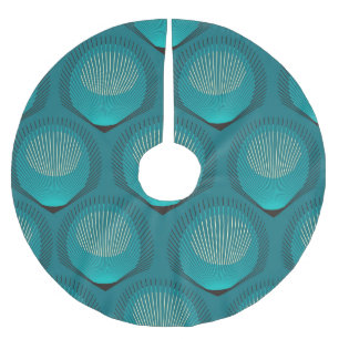 Stylized Peacock Feathers Blue Tile Brushed Polyester Tree Skirt