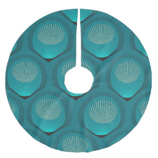 Stylized Peacock Feathers Blue Tile Brushed Polyester Tree Skirt