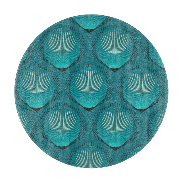 Stylized Peacock Feathers Blue Tile Cutting Board (Front)