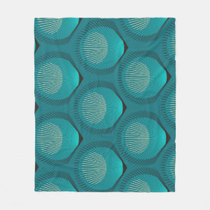Stylized Peacock Feathers Blue Tile Fleece Blanket