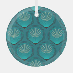 Stylized Peacock Feathers Blue Tile Glass Ornament