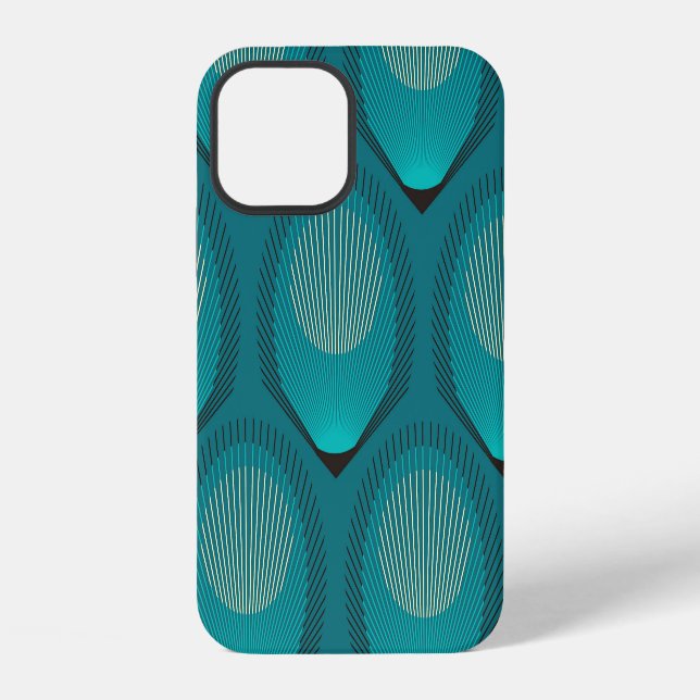 Stylized Peacock Feathers Blue Tile iPhone Case (Back)