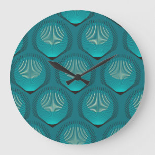 Stylized Peacock Feathers Blue Tile Large Clock