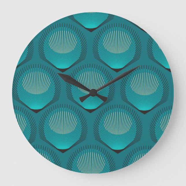 Stylized Peacock Feathers Blue Tile Large Clock (Front)