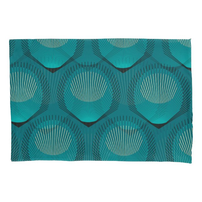 Stylized Peacock Feathers Blue Tile Pillowcase (Front)