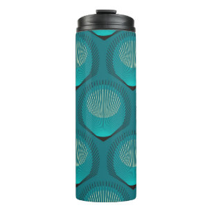 Stylized Peacock Feathers Blue Tile Thermal Tumbler