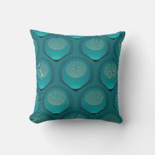 Stylized Peacock Feathers Blue Tile Throw Pillow