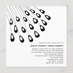 Stylized Peacock Feathers Modern Wedding Invitation