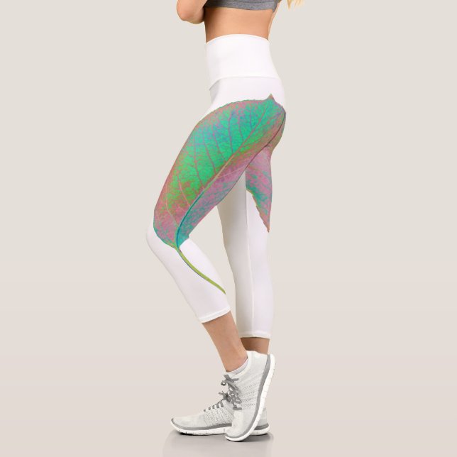 Stylized Pear Tree Leaf Texture Print Leggings (Left)