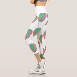 Stylized Pear Tree Leaf Texture Print Leggings