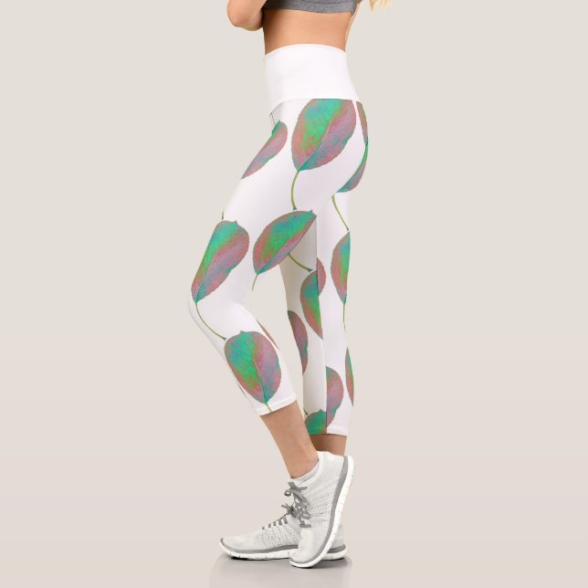 Stylized Pear Tree Leaf Texture Print Leggings (Left)