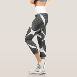 Stylized Pear Tree Leaf Texture Print Leggings