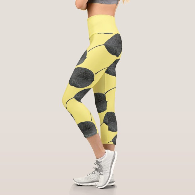 Stylized Pear Tree Leaf Texture Print Leggings (Left)