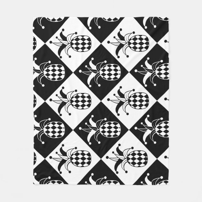 Stylized Pineapple Harlequin Doodle Pattern Fleece Blanket (Front)