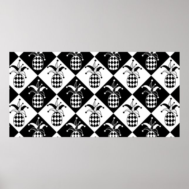 Stylized pineapple. Hat and rhombus Harlequin. Sea Poster (Front)